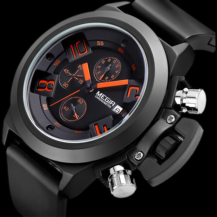 MEGIR: Cool Oversize Chronograph Watch w/ Silicone Strap