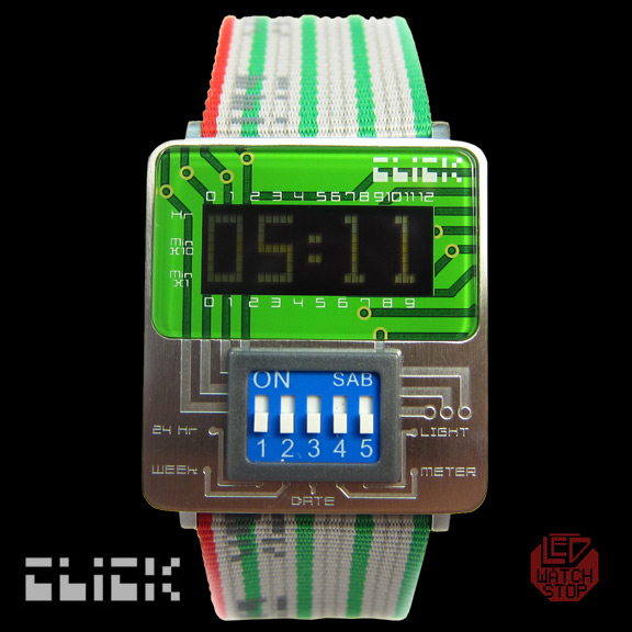 CLICK: DIP-Switch Cool LCD Watch - Silver/Green