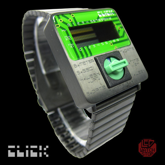 CLICK: Turn-Switch Cool LCD Watch - Black/Green
