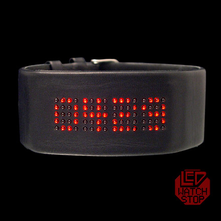 MATRIX CUFF - DIGITAL LED WATCH:  BLACK LEATHER / Red