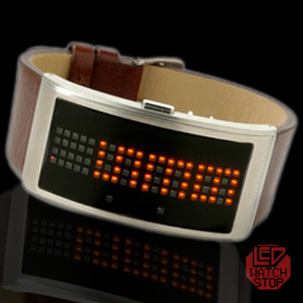GIORDANO Fashion - Curve LED Watch - Alarm/Orange/ Brown leather